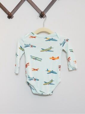 Angel Dear Bamboo Light Blue Airplane Print Long-Sleeve One-Piece Bodysuit